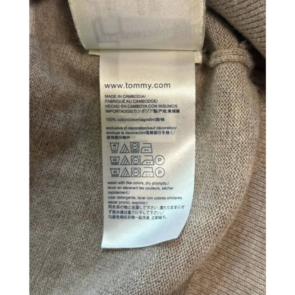 Striped V-Neck Sweater Tan/White Preppy Academia Coastal Casual Women’s Size M